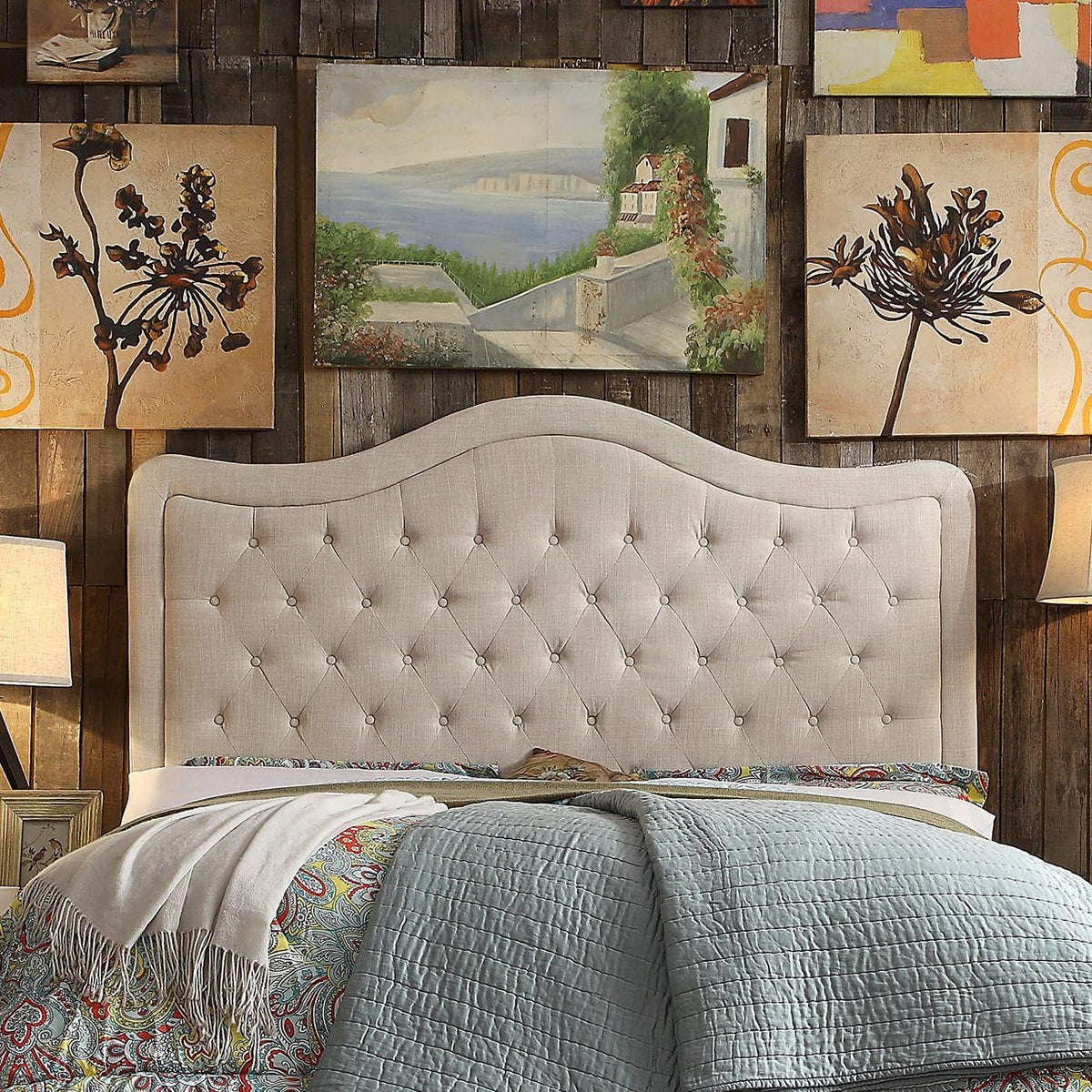Rosevera Niana Upholstered Tufted Natural Linen Adjustable Headboard Bed with Adjustable Height for Bedroom, King, Sand