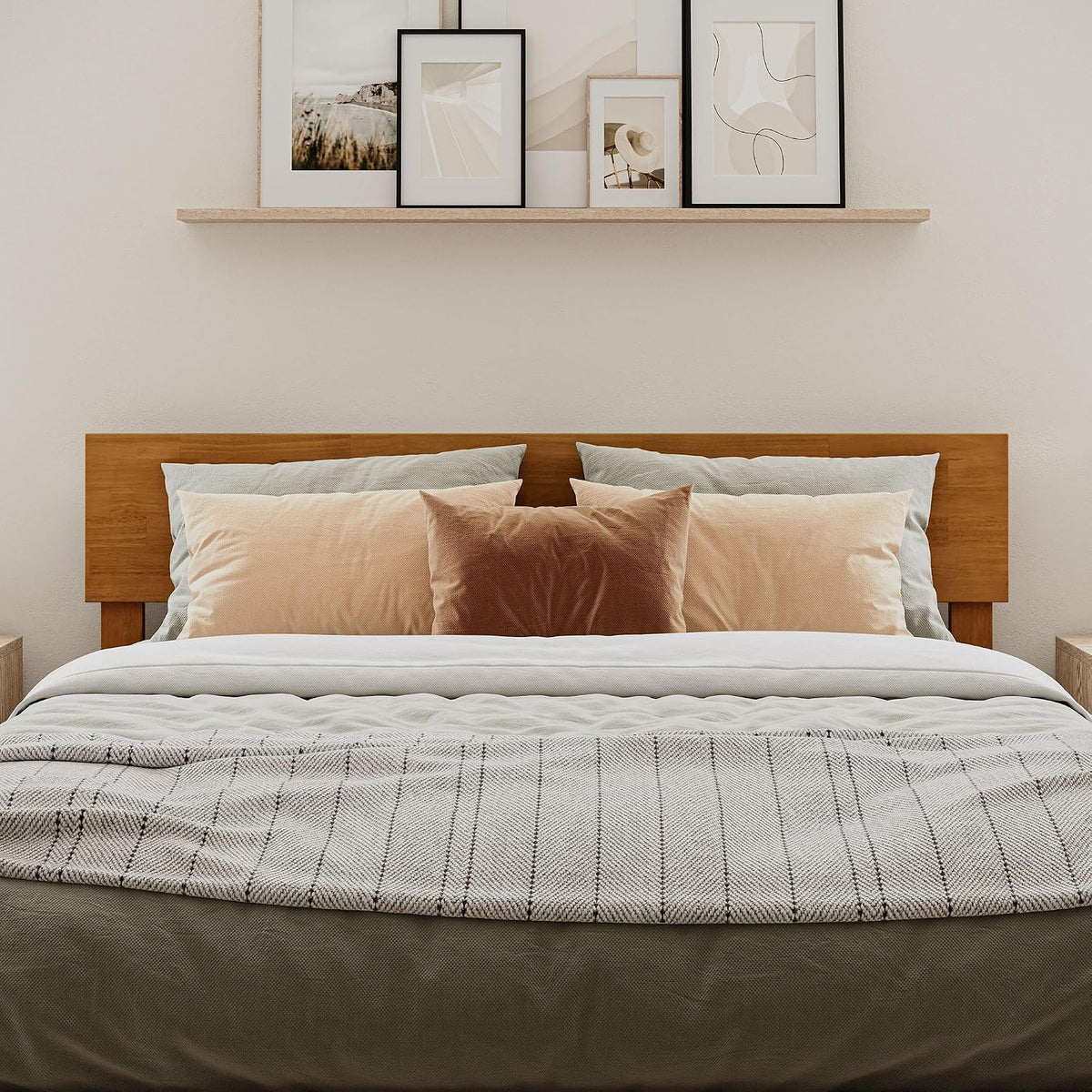 AFI, Orlando Queen Adjustable Modern Wood Panel Headboard, Light Toffee