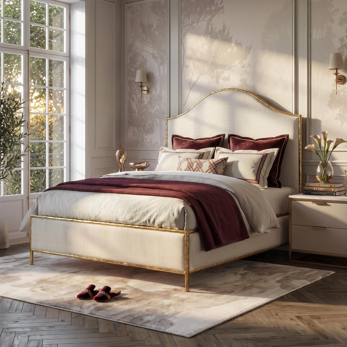 Furniture of America Zayen Hammered Metal Upholstered Bed, King, Gold