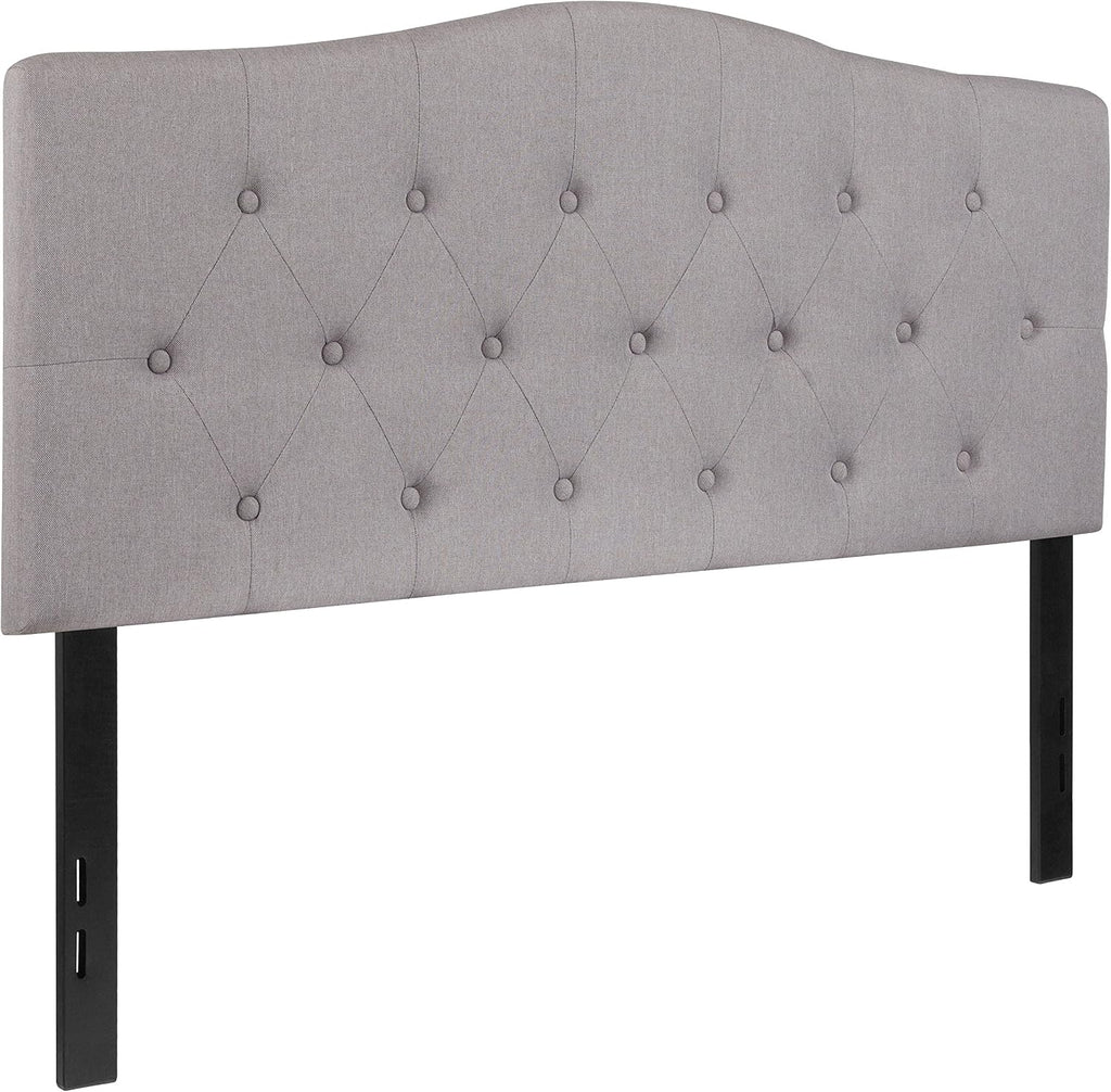 EMMA + OLIVER Light Gray Full Button Tufted Headboard