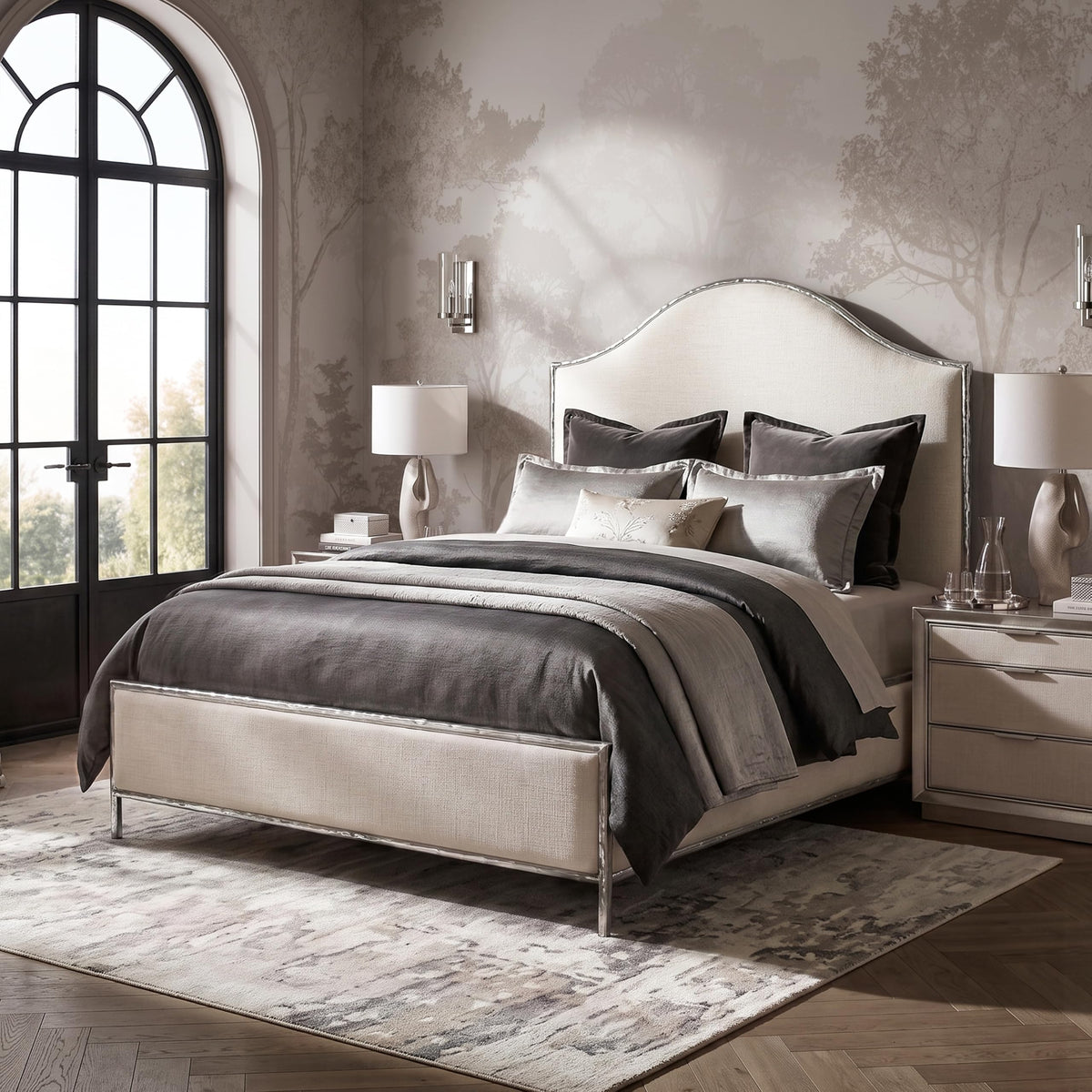 Furniture of America Zayen Hammered Metal Upholstered Bed, King, Gold