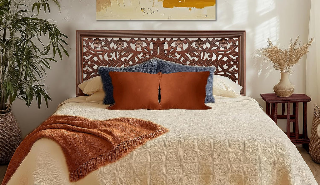 COTTON CRAFT Solid Wood Sturdy Queen Headboard - Rustic Antique Brown