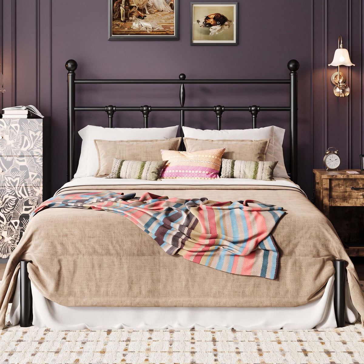 SHA CERLIN Queen Size Metal Platform Bed Frame with Victorian Vintage Headboard/Under Bed Storage/No Box Spring Needed/Easy Assembly/Noise Free/Mattress Foundation/Gold