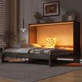 YOPTO Queen Murphy Bed with Storage Shelves and Desk,Cabinets,Lights,White