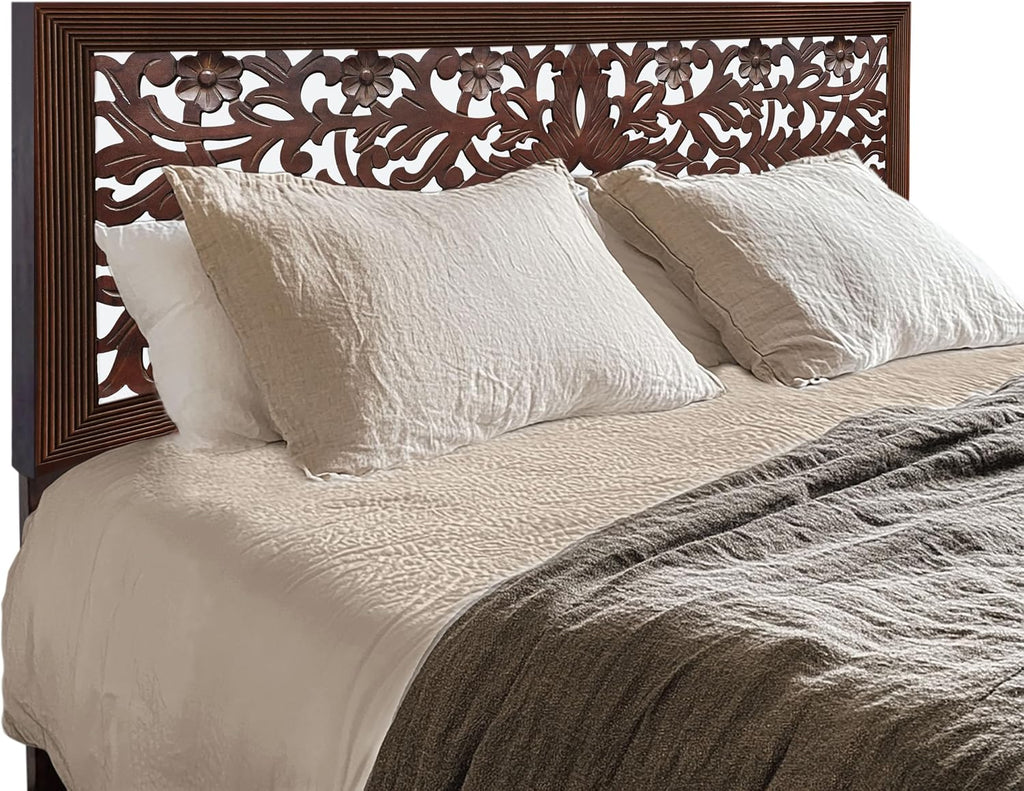 COTTON CRAFT Solid Wood Sturdy Queen Headboard - Rustic Antique Brown