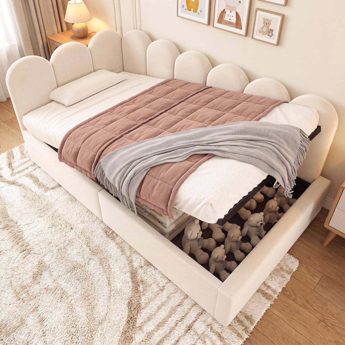 Merax Velvet Upholstered Lift Up Sofa Day Bed for Boys,Girls,Twin, Beige