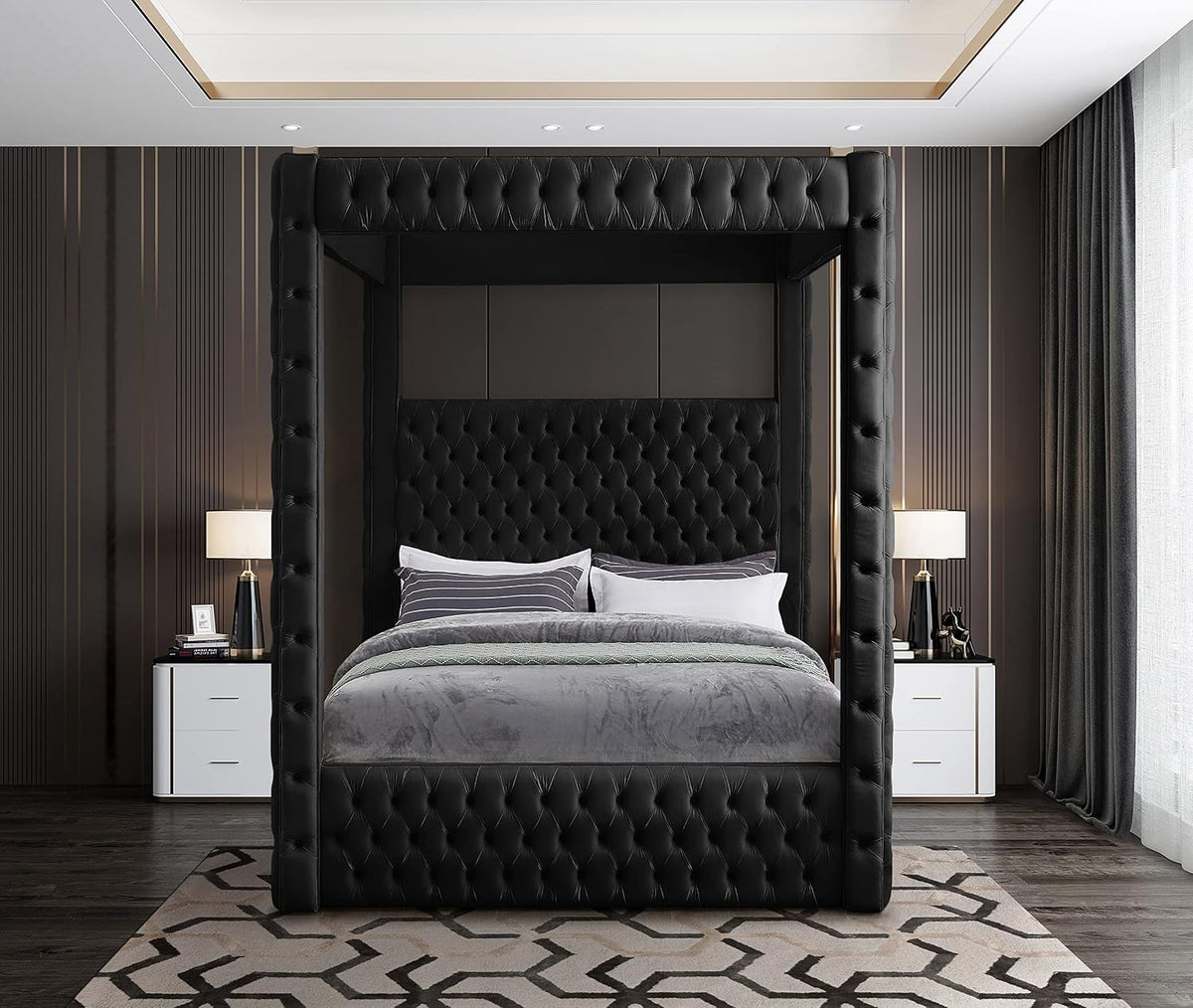 Meridian Furniture Royal Black Velvet King Bed