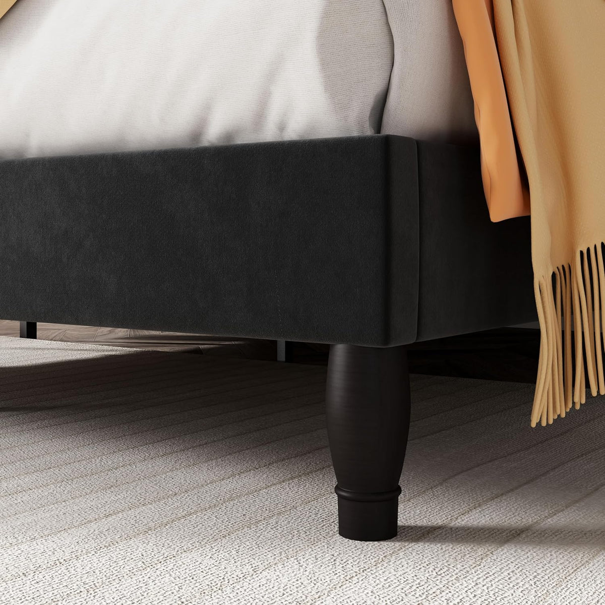 SHA CERLIN Queen Bed Frame with Adjustable Headboard/Velvet Upholstered/Diamond Button Tufted and Metal Studs/No Box Spring Needed/Wood Slat Support/Easy Assembly/Black