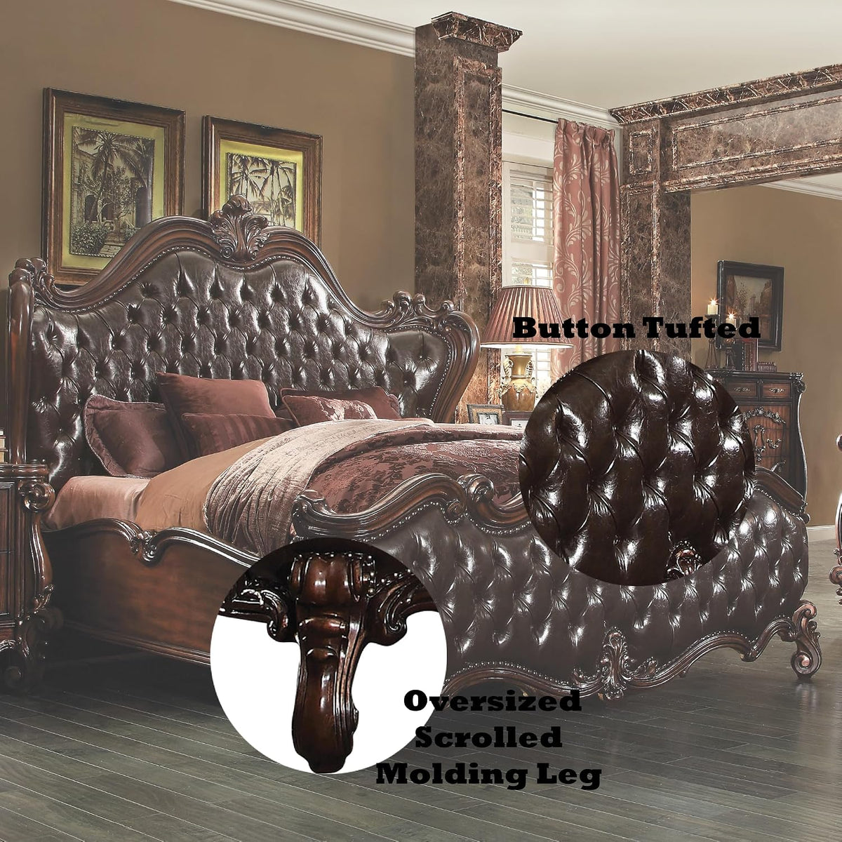 ACME Furniture ACME Versailles Eastern King Bed - 21117EK - 2-Tone Dark Brown PU & Cherry Oak