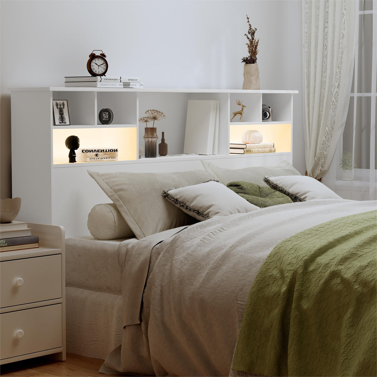 Queen Headboard Only for Bedroom, Bookcase Head Board, Black