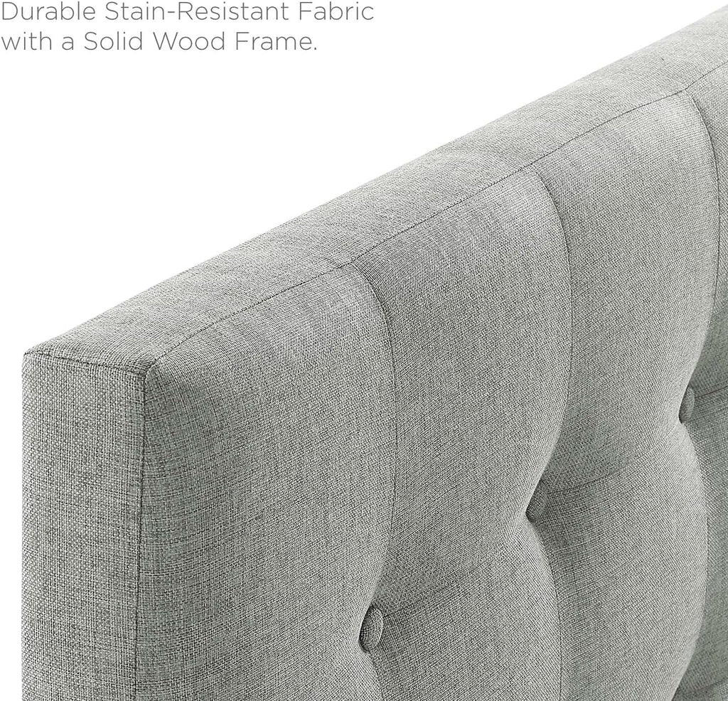 Modway Emily Tufted Button Linen Fabric Upholstered Full Headboard in Gray