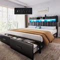 YITAHOME King Size Linen Upholstered Bed with Charging Station & LED Light
