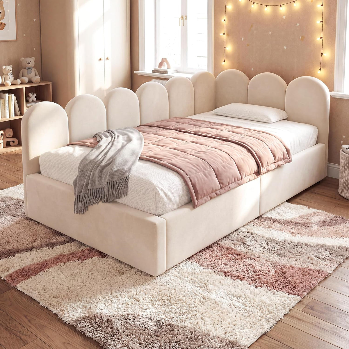 Merax Velvet Upholstered Lift Up Sofa Day Bed for Boys,Girls,Twin, Beige