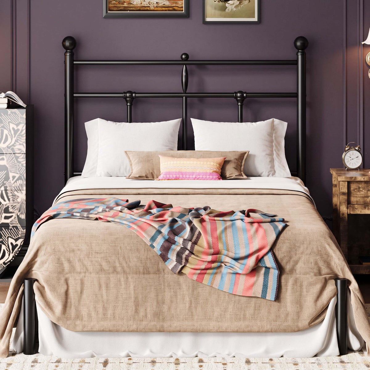 SHA CERLIN Queen Size Metal Platform Bed Frame with Victorian Vintage Headboard/Under Bed Storage/No Box Spring Needed/Easy Assembly/Noise Free/Mattress Foundation/Gold