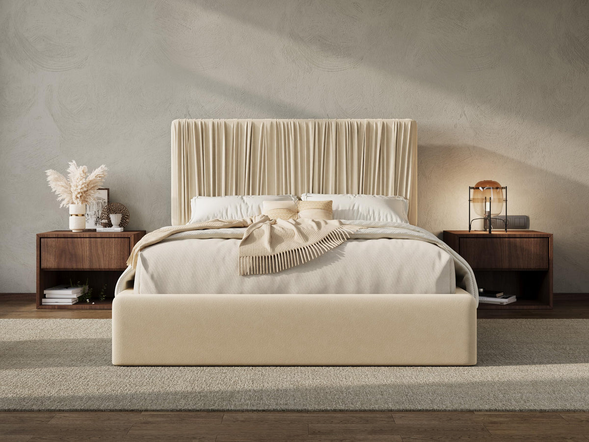 SHA CERLIN Queen Size Artisanal Pleated Velvet Bed Frame with Adjustable Headboard, Luxurious Upholstered Floor Platform Bed, Modern Low Profile Frame, Green
