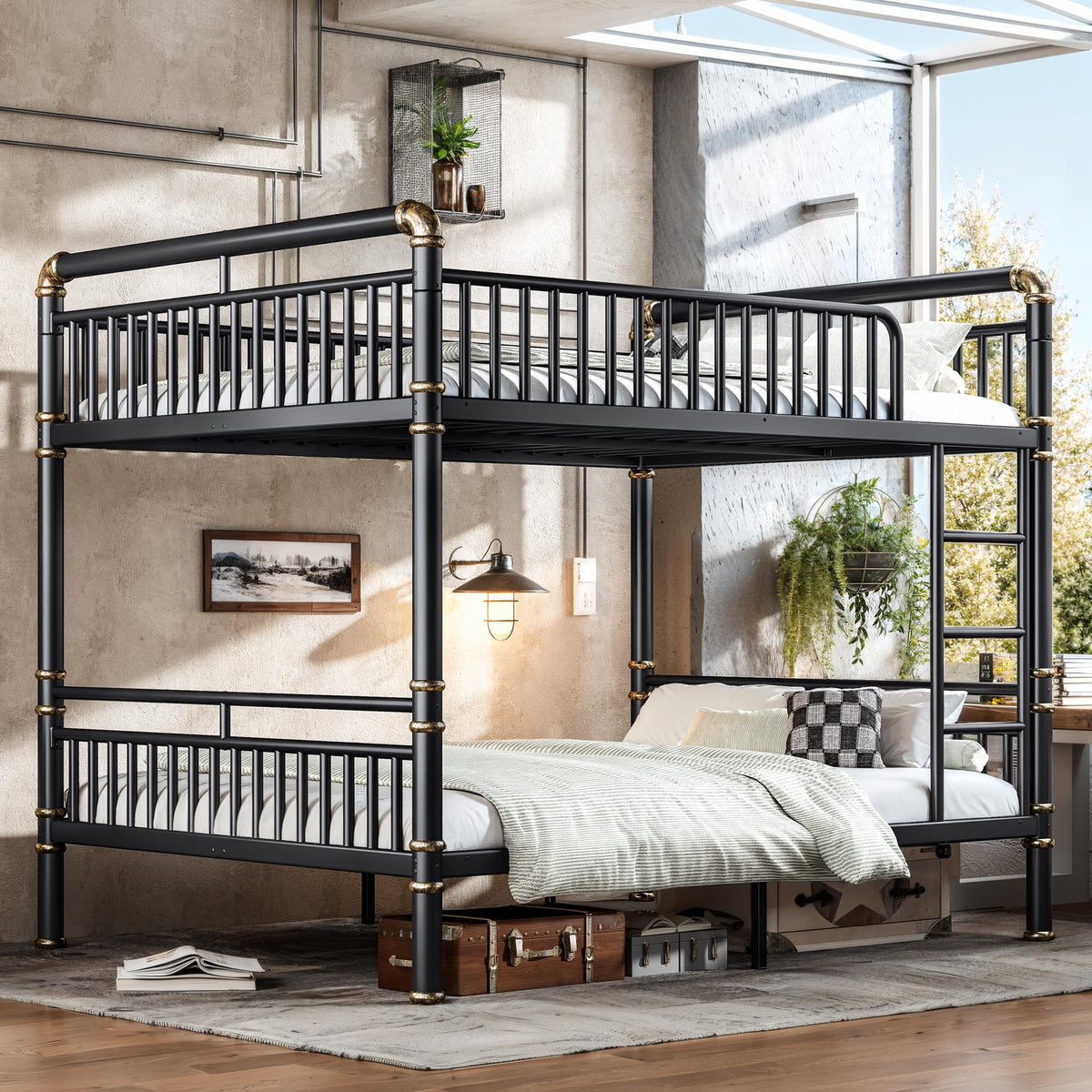 Bellemave Full Over Full Bunk Beds, Metal Bunk Bed with Ladder and Guardrail for Kids, Adults, Can be Split, White