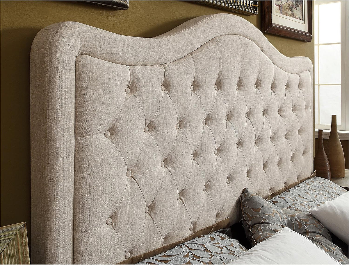 Rosevera Niana Upholstered Tufted Natural Linen Adjustable Headboard Bed with Adjustable Height for Bedroom, King, Sand